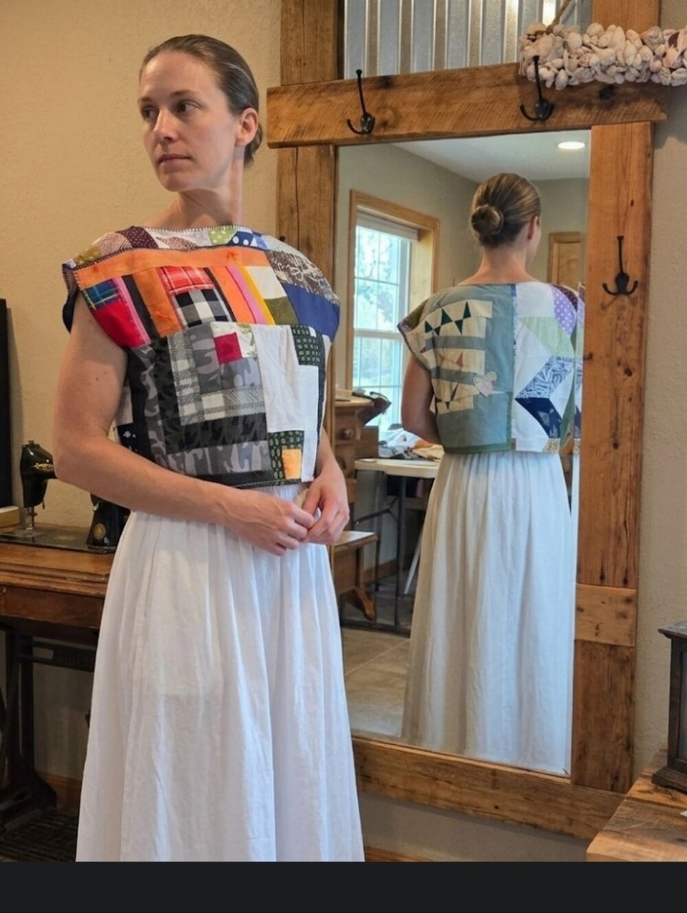 Upcycled Vtg Quilt-top Cropped Boxy Top M-L Handmade Dont Throw It Out